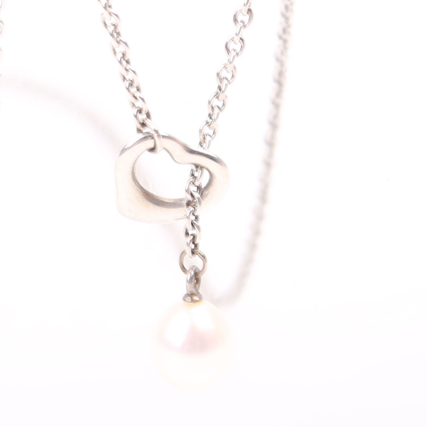 Elsa Peretti Open Heart Pearl Lariat 7.5-8MM 925 Necklace Silver