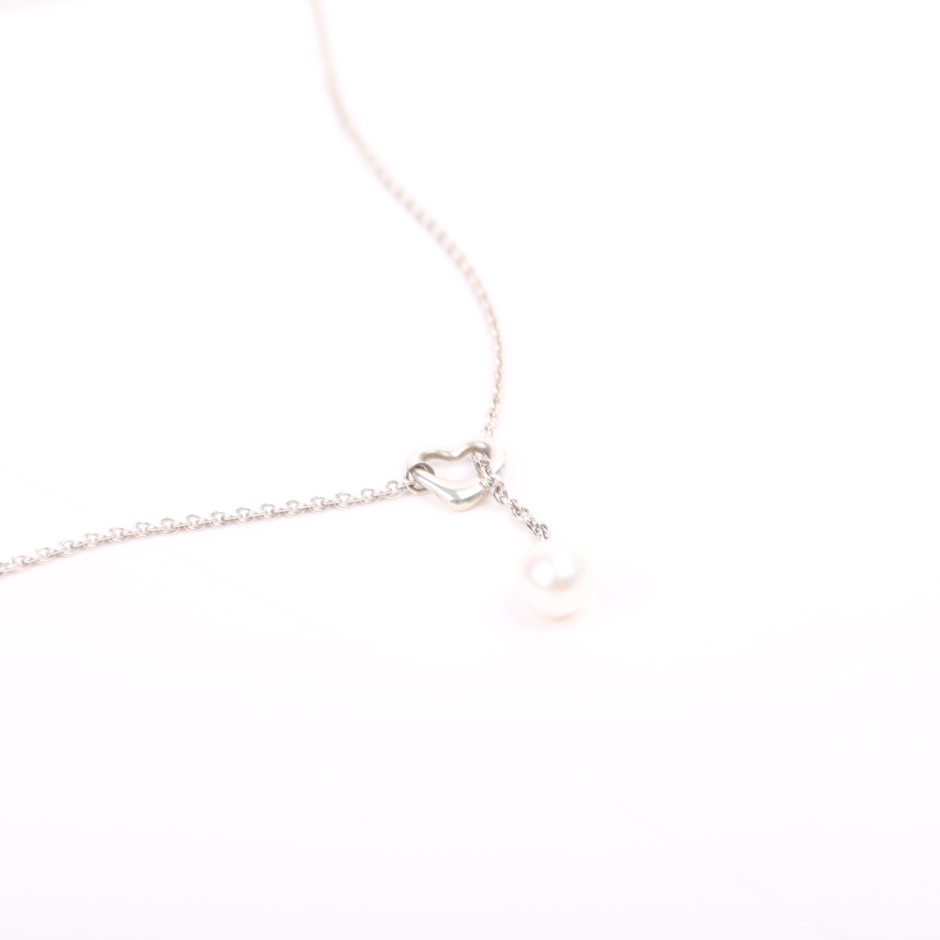 Elsa Peretti Open Heart Pearl Lariat 7.5-8MM 925 Necklace Silver