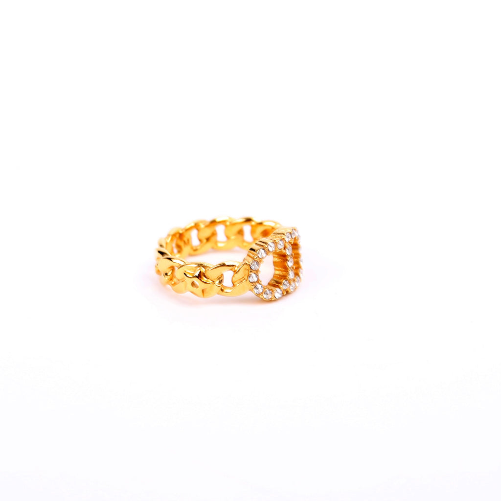 Clair D Lune Crystal Link Ring Size 6.25 Gold