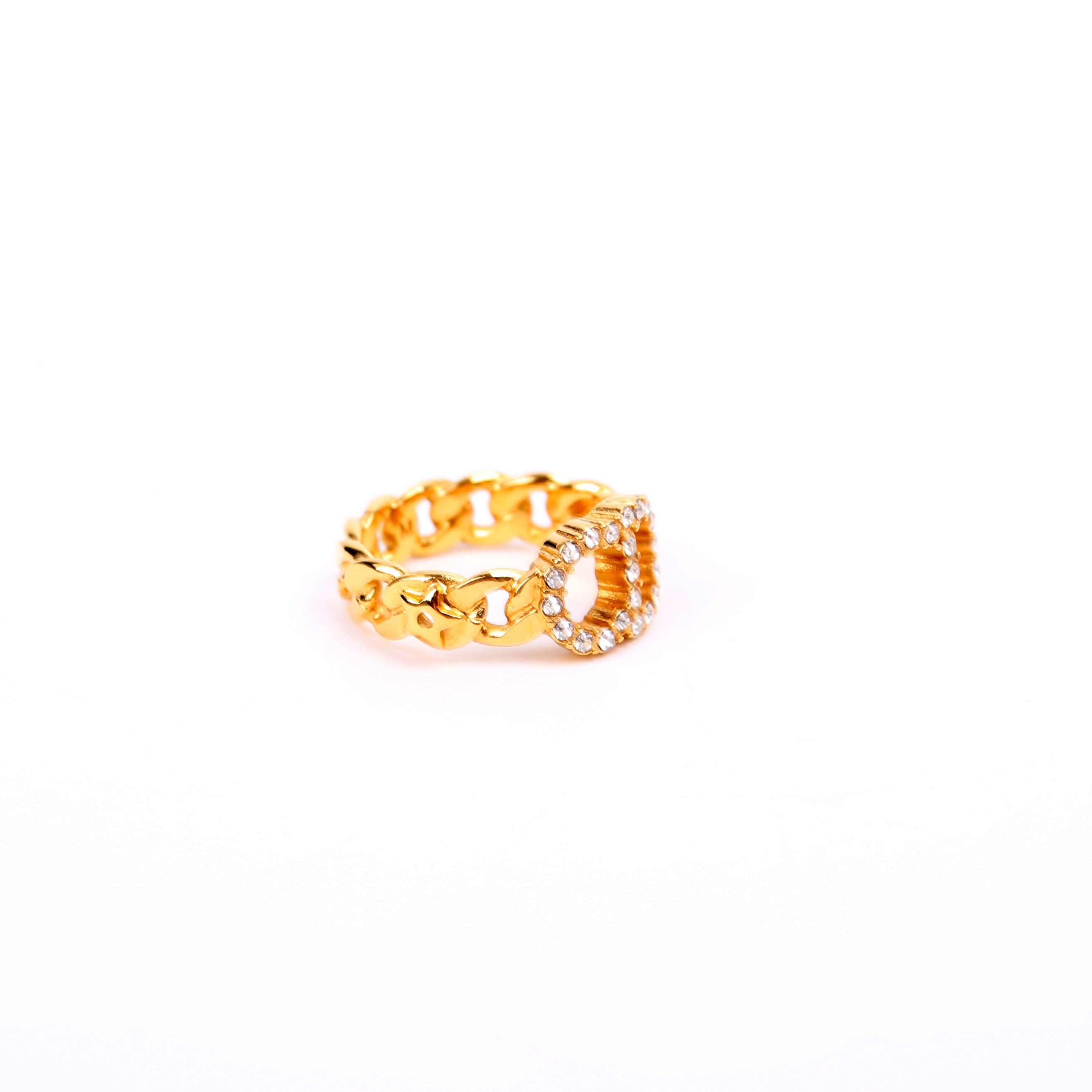 Clair D Lune Crystal Link Ring Size 6.25 Gold