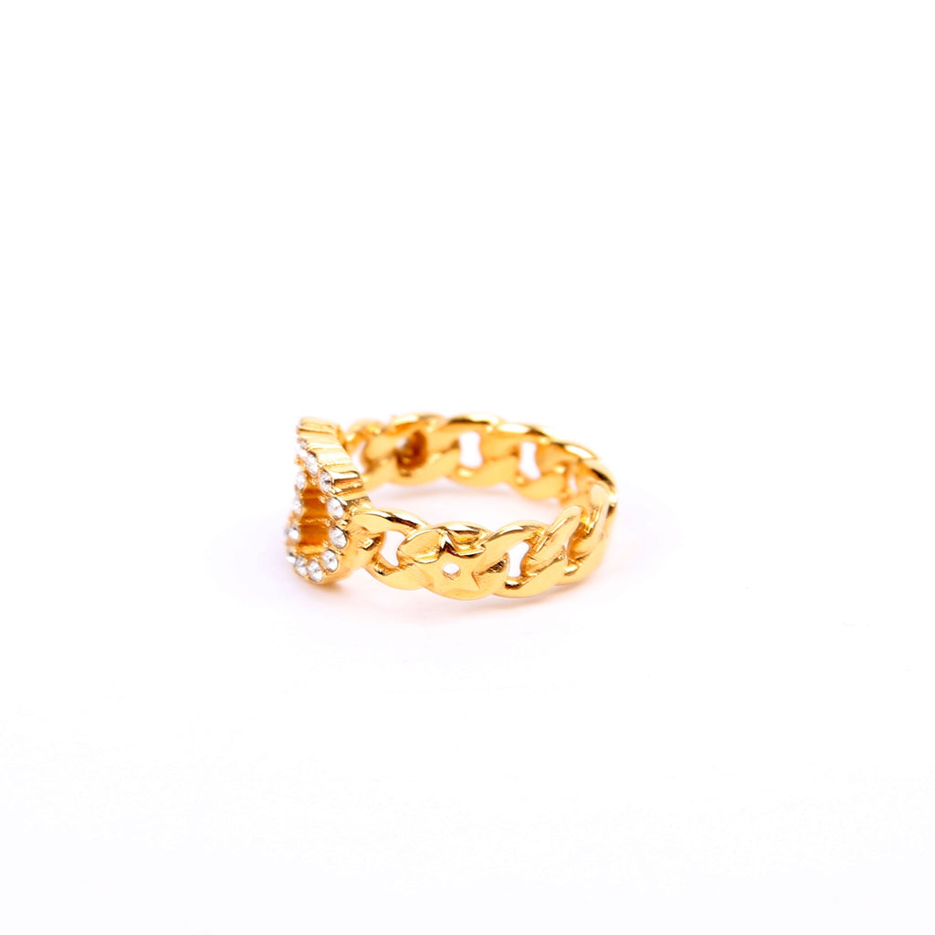 Clair D Lune Crystal Link Ring Size 6.25 Gold