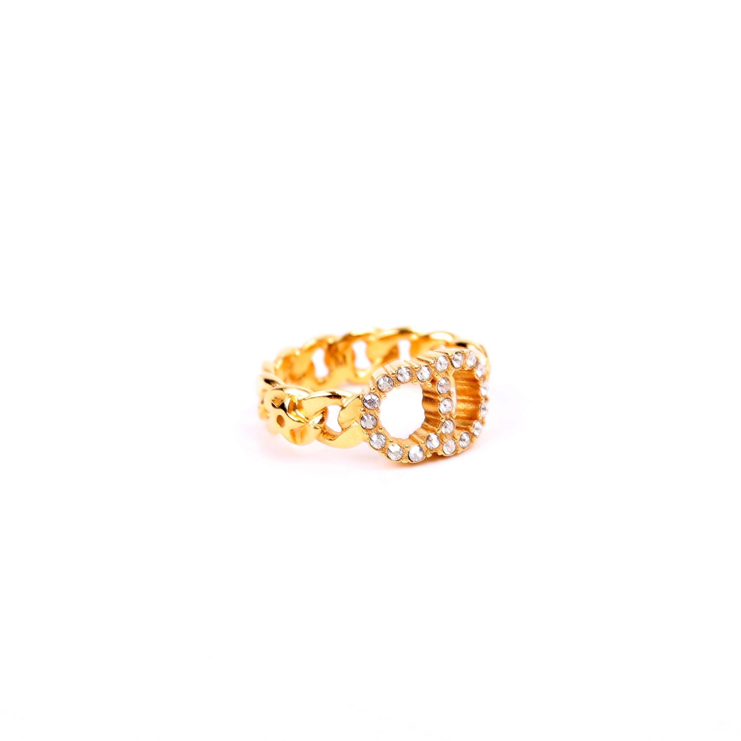 Clair D Lune Crystal Link Ring Size 6.25 Gold