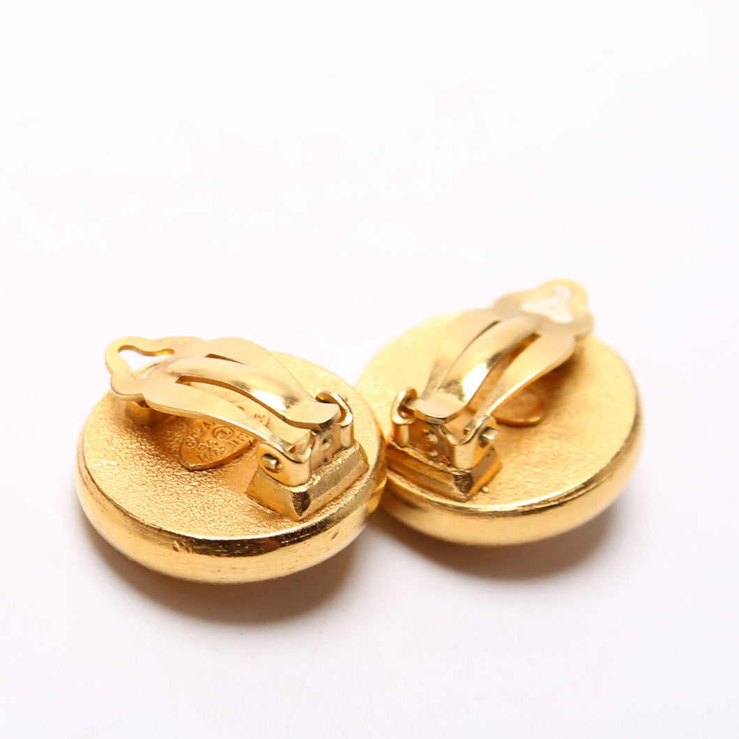 Chanel Paris Round Faux Pearl Clip-On Earrings Gold/Pearl