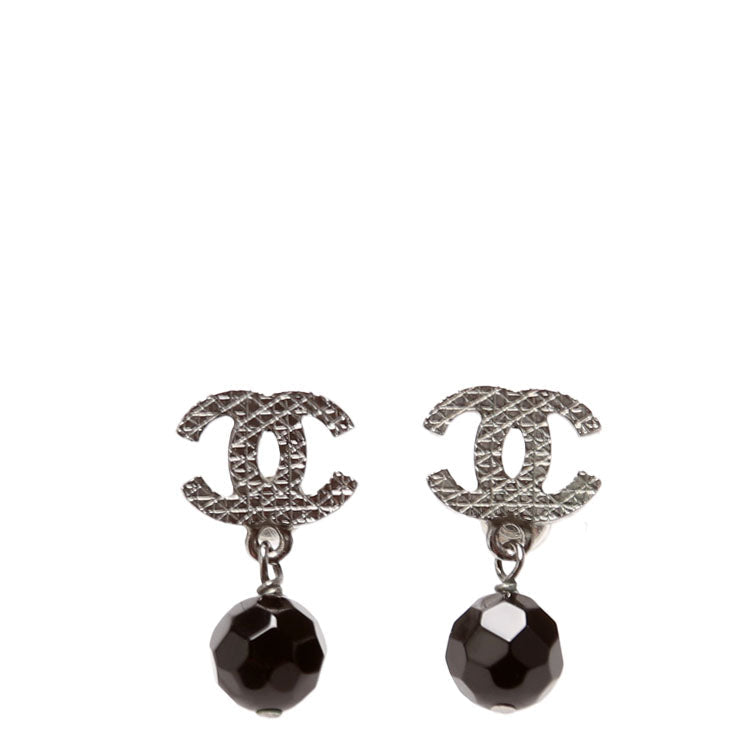 CC Bead Ruthenium Drop Earrings Silver/Black