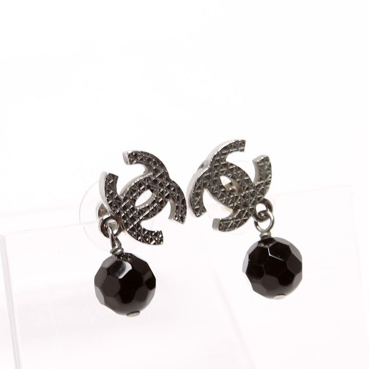 CC Bead Ruthenium Drop Earrings Silver/Black