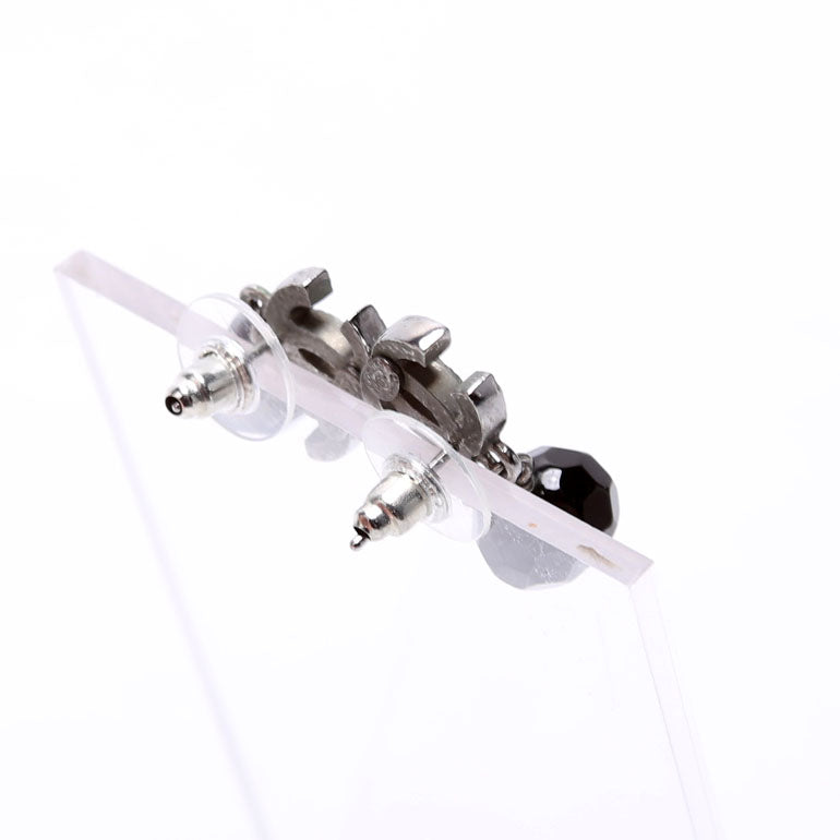 CC Bead Ruthenium Drop Earrings Silver/Black