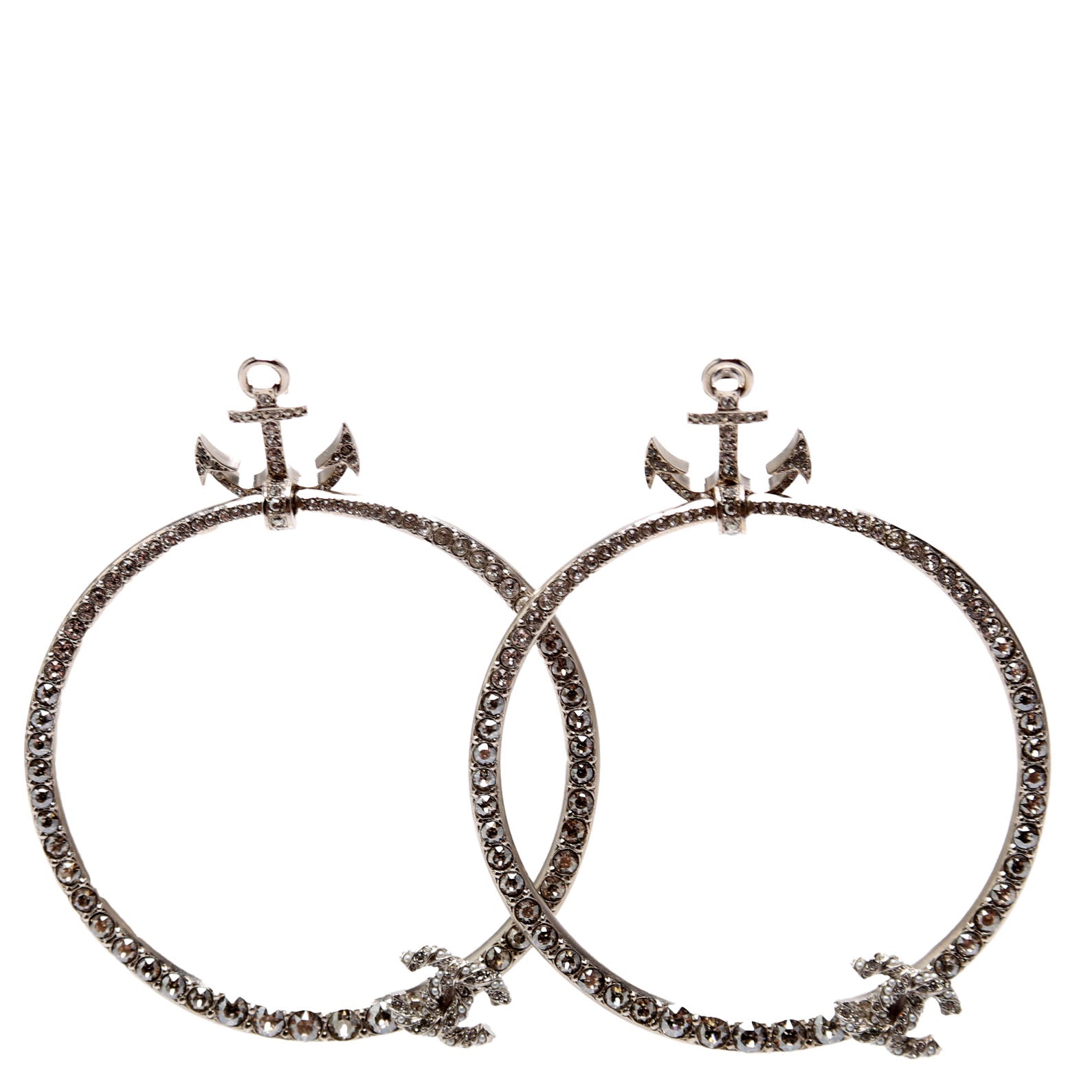 Anchor Strass Hoop Earrings Silver