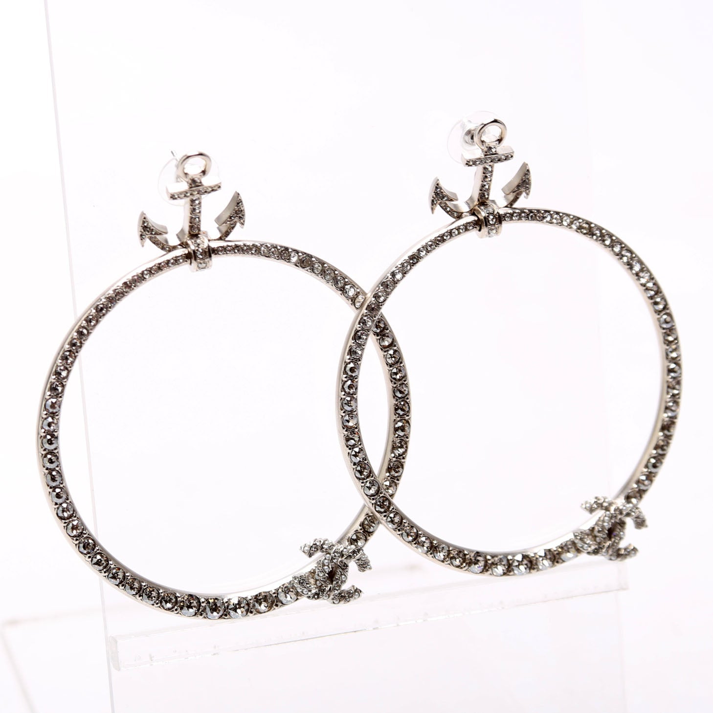 Anchor Strass Hoop Earrings Silver