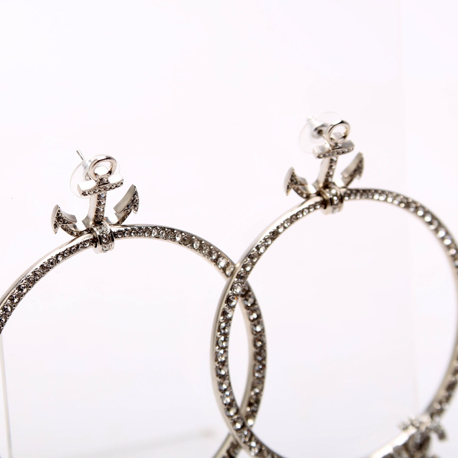 Anchor Strass Hoop Earrings Silver