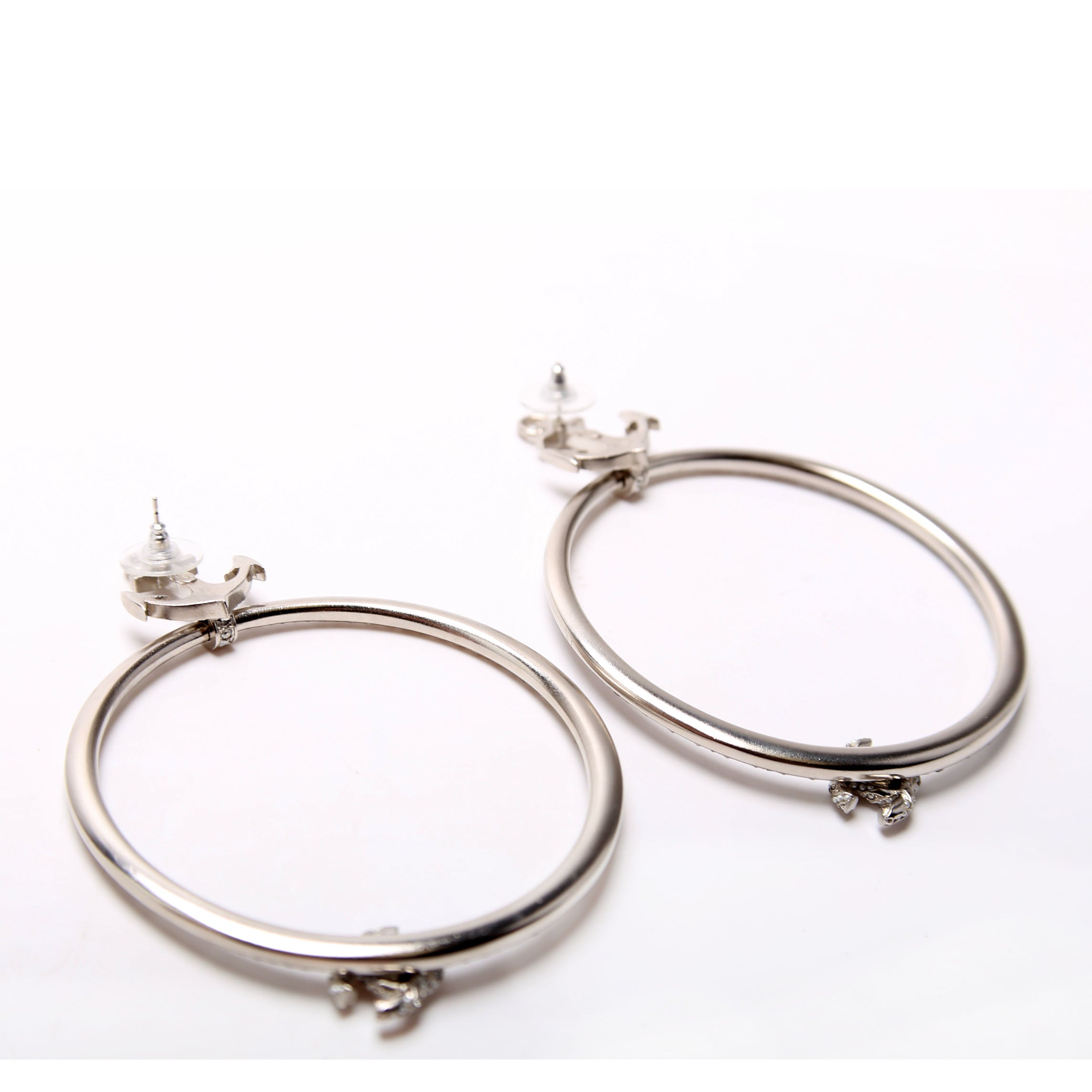 Anchor Strass Hoop Earrings Silver
