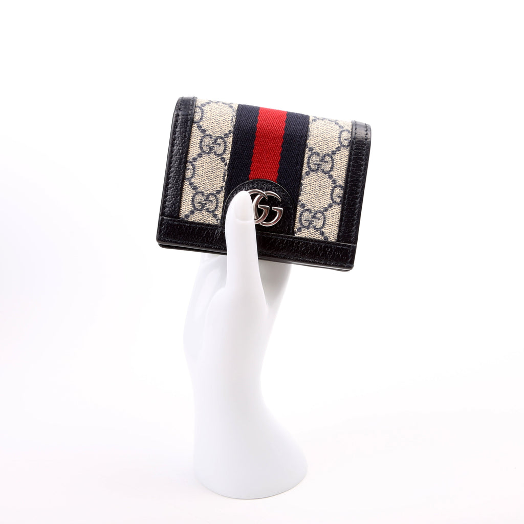 523155 Ophidia GG Card Case Wallet Navy