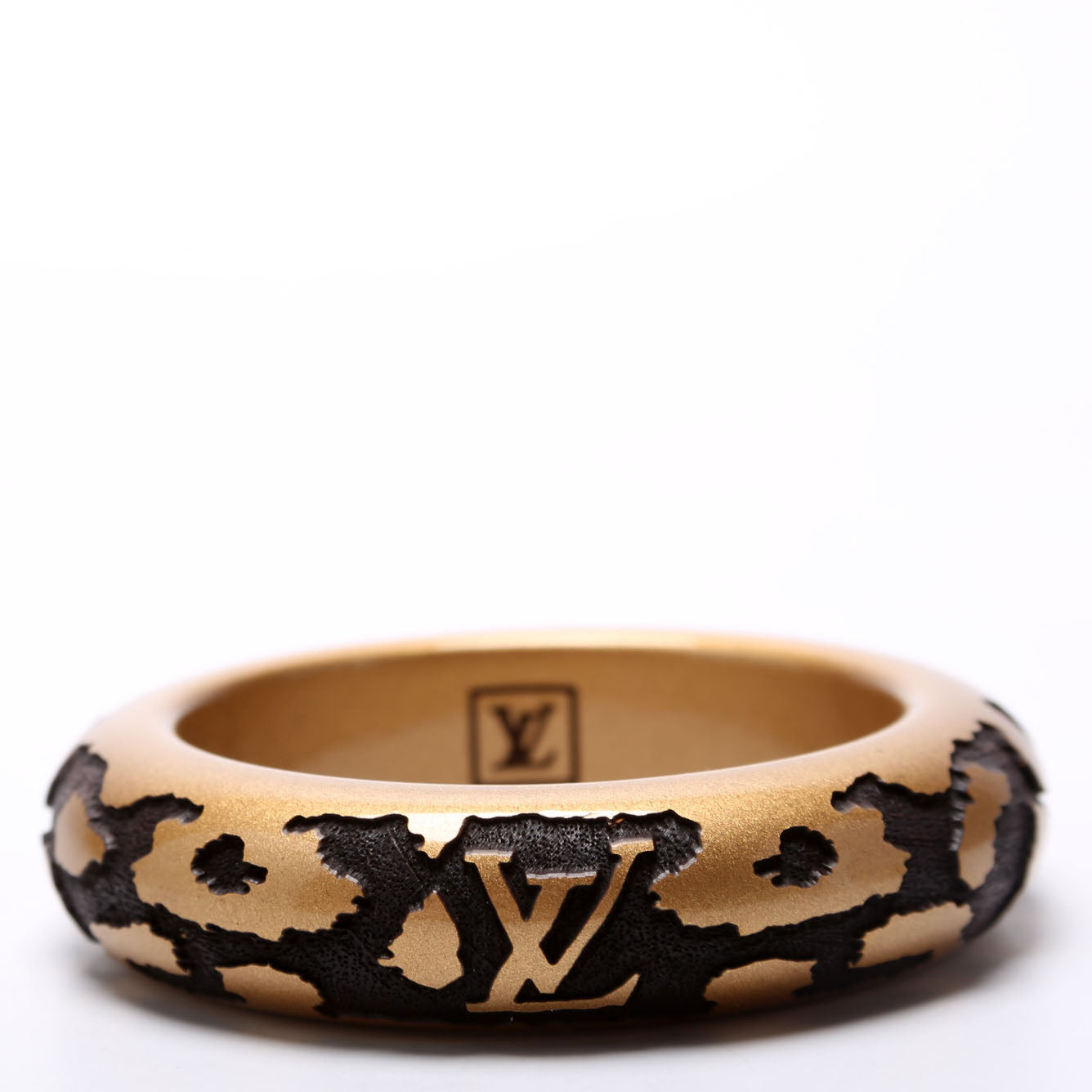 Leomonogram Lacquer/Wood Bangle Wide Brown/Gold