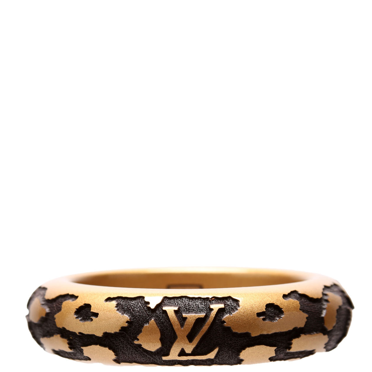 Leomonogram Lacquer/Wood Bangle Wide Brown/Gold