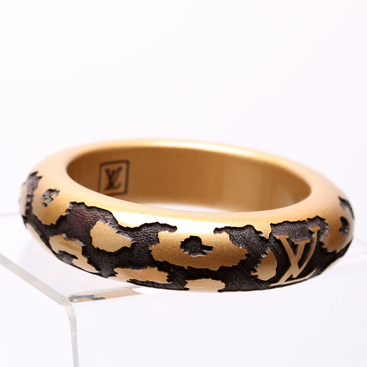 Leomonogram Lacquer/Wood Bangle Wide Brown/Gold