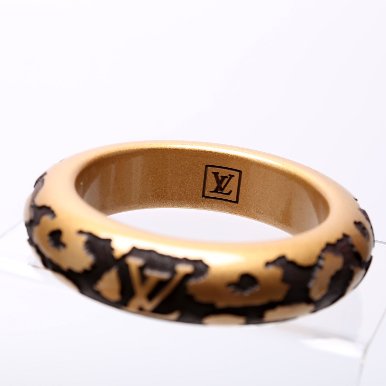 Leomonogram Lacquer/Wood Bangle Wide Brown/Gold