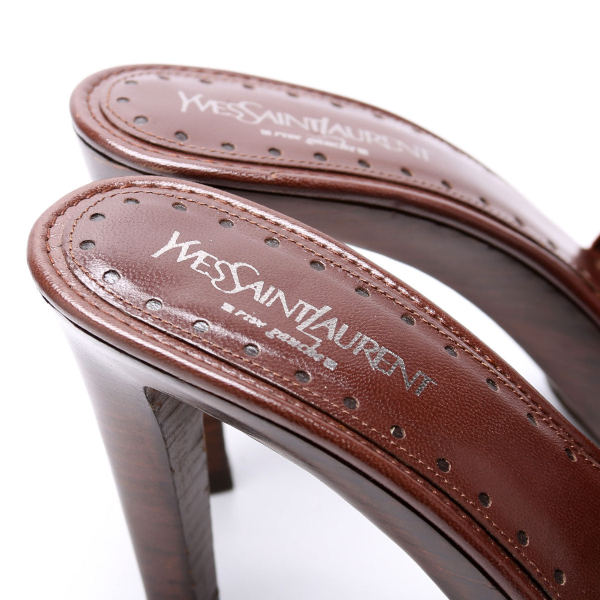 Buckle Leather Wood Platform Heels Size 40 Brown