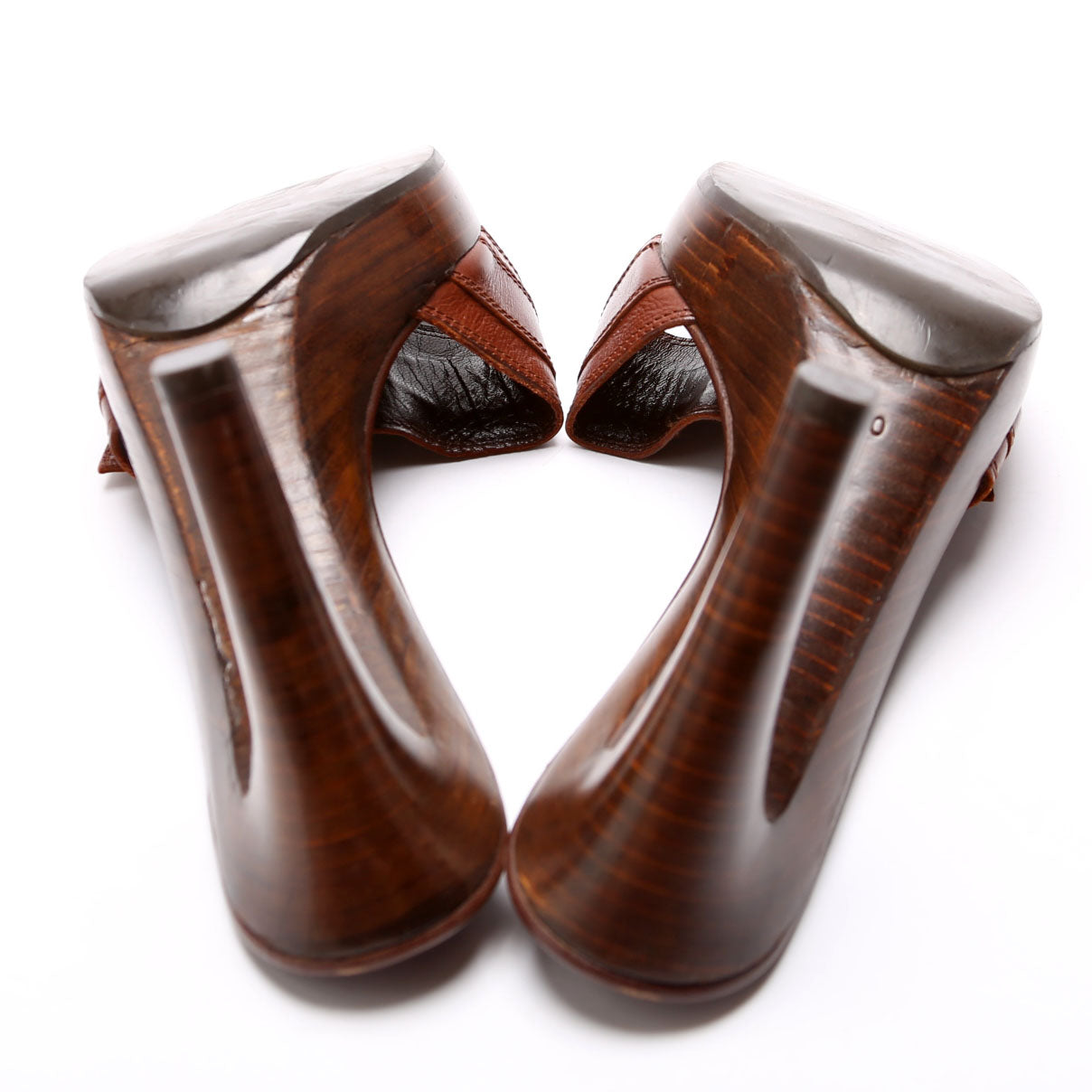 Buckle Leather Wood Platform Heels Size 40 Brown