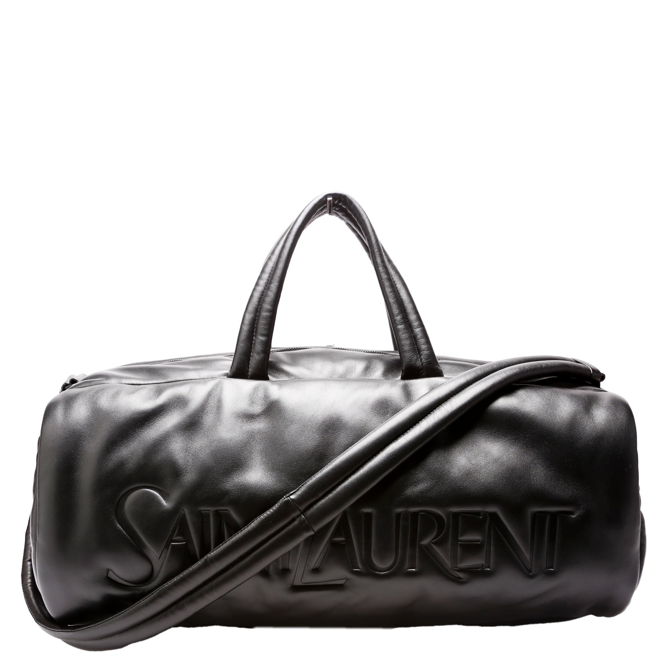 SAINT LAURENT Lambskin Debossed Logo Duffle Bag Large 797640 Black