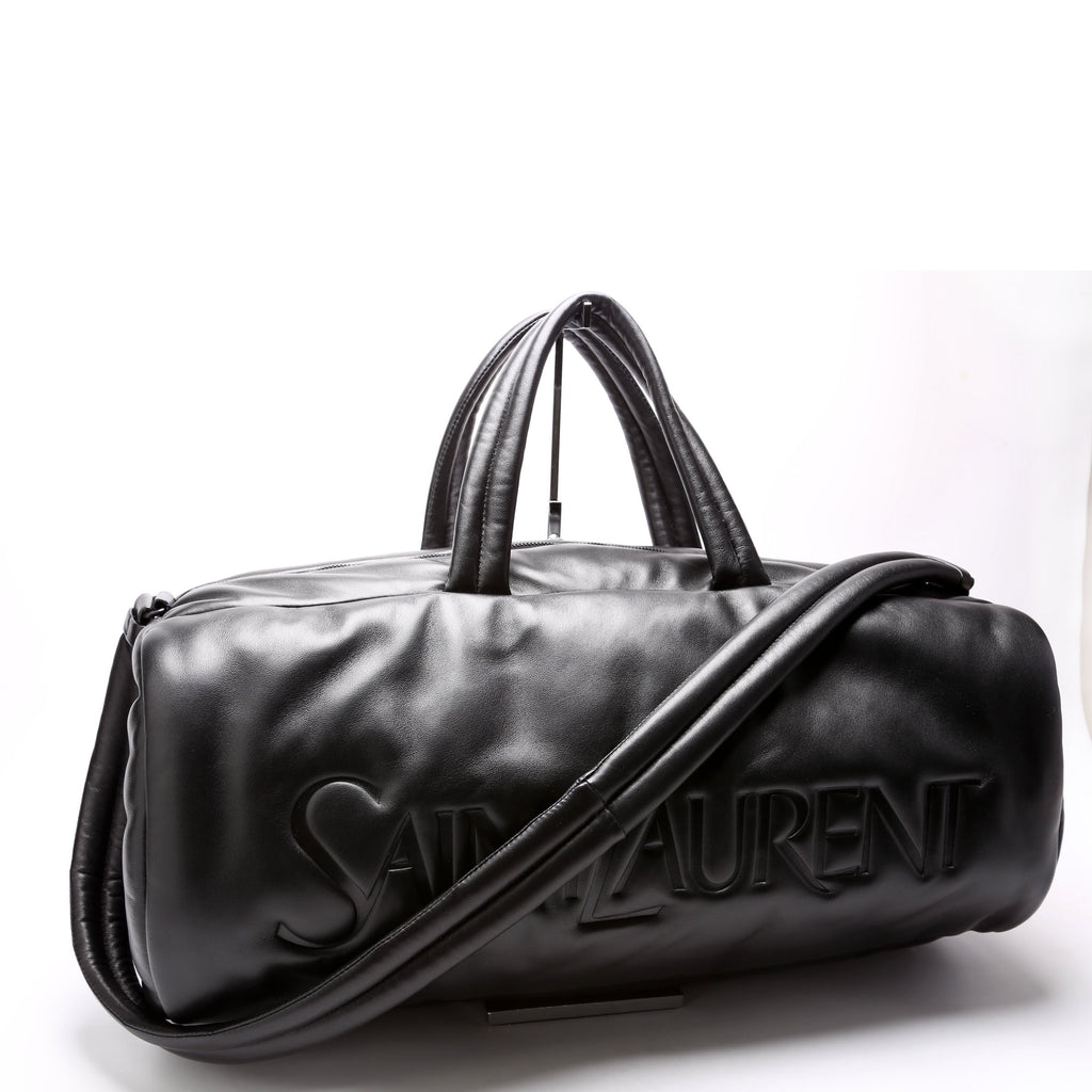 SAINT LAURENT Lambskin Debossed Logo Duffle Bag Large 797640 Black