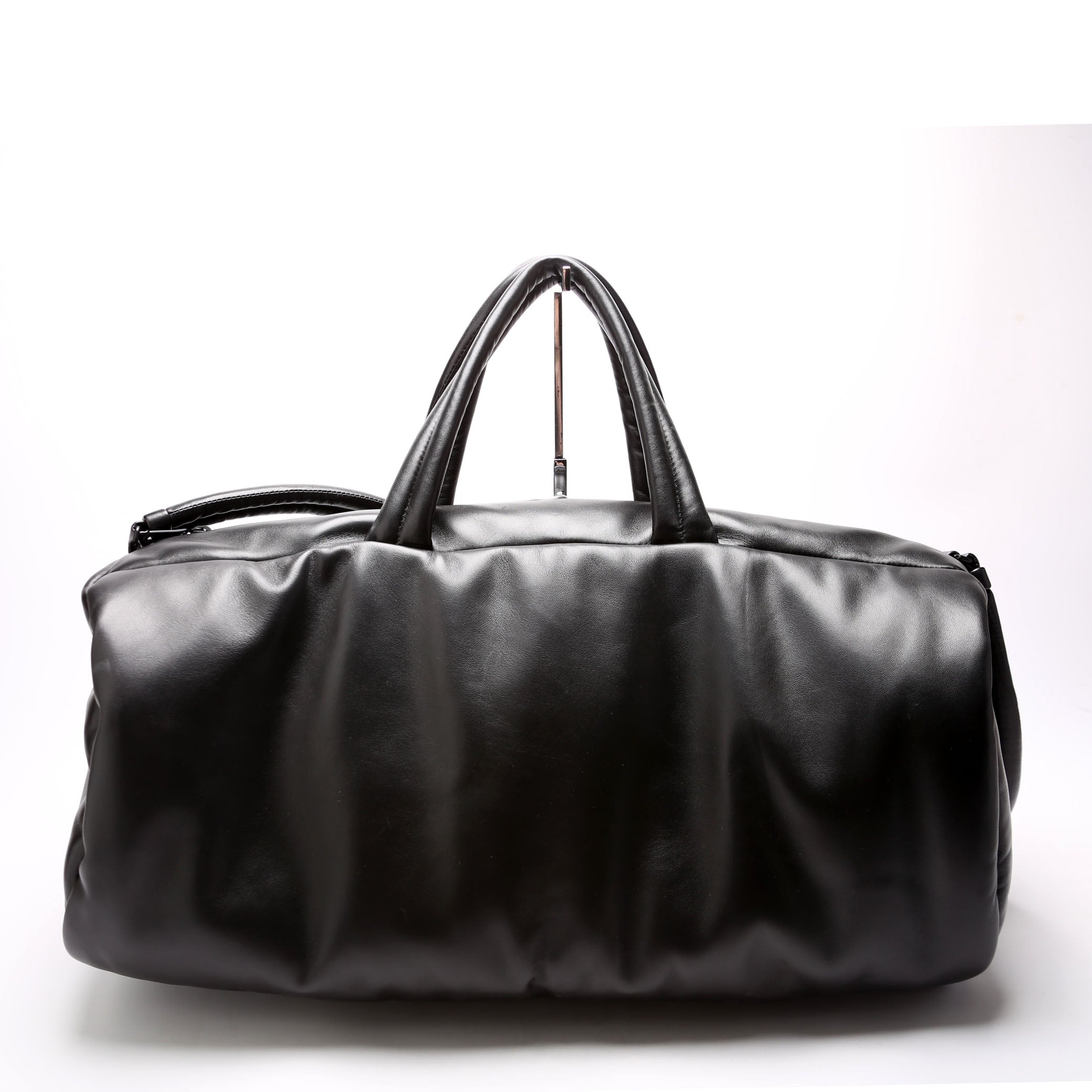 SAINT LAURENT Lambskin Debossed Logo Duffle Bag Large 797640 Black