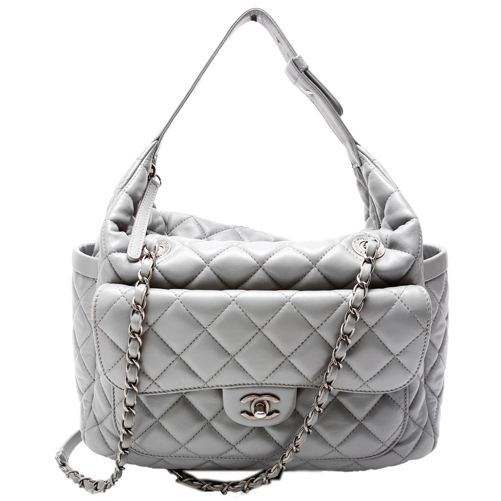 Front Pocket Flap Hobo Quilted Lambskin 20M Grey
