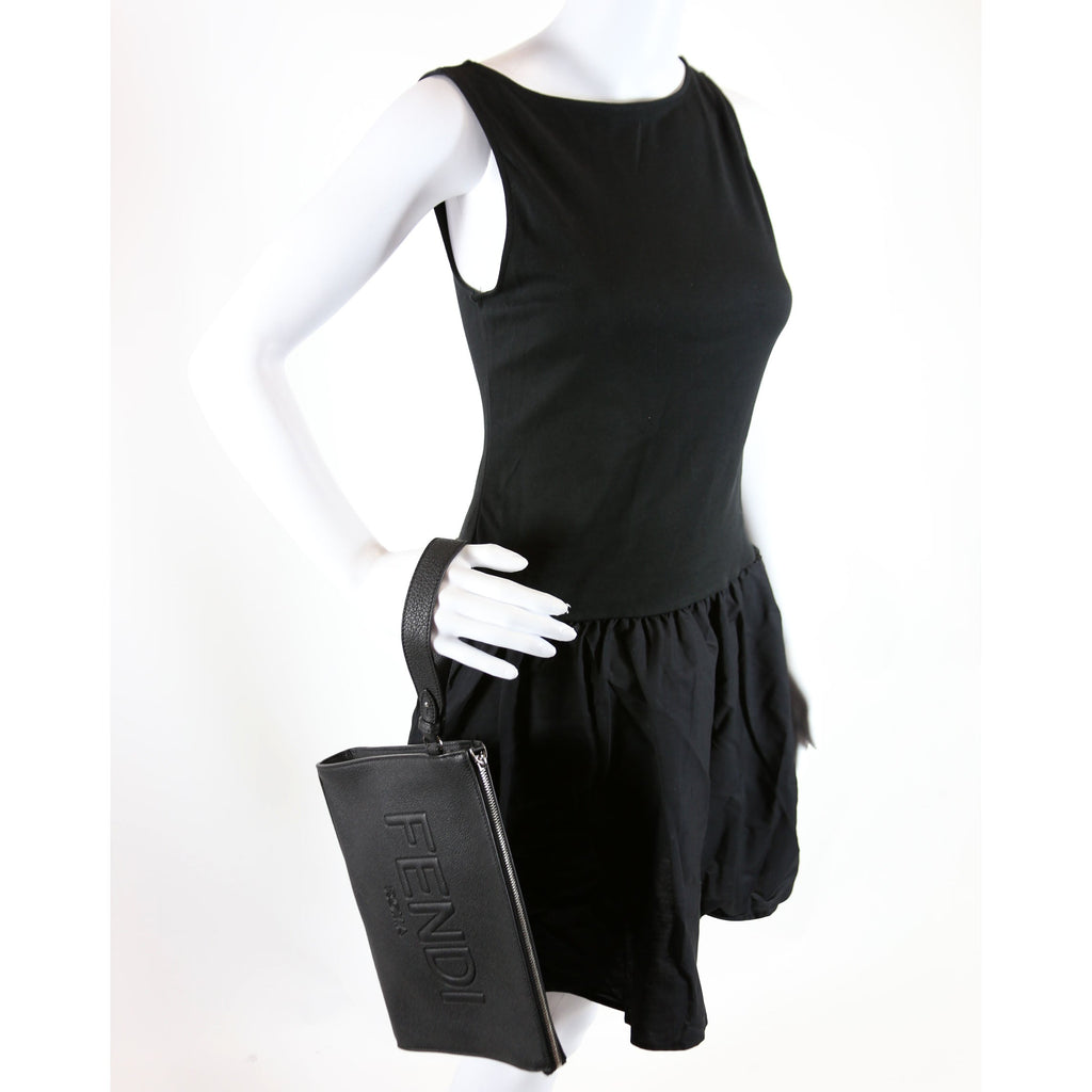 7VA491 Roma Leather Flat Pouch Black