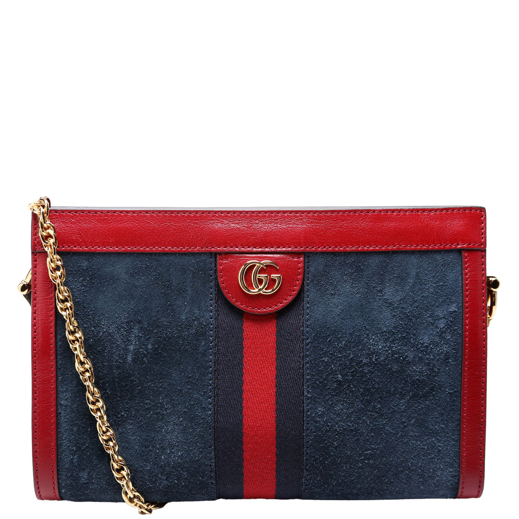 Gucci 503877 Ophidia Suede Shoulder Small Navy/Red