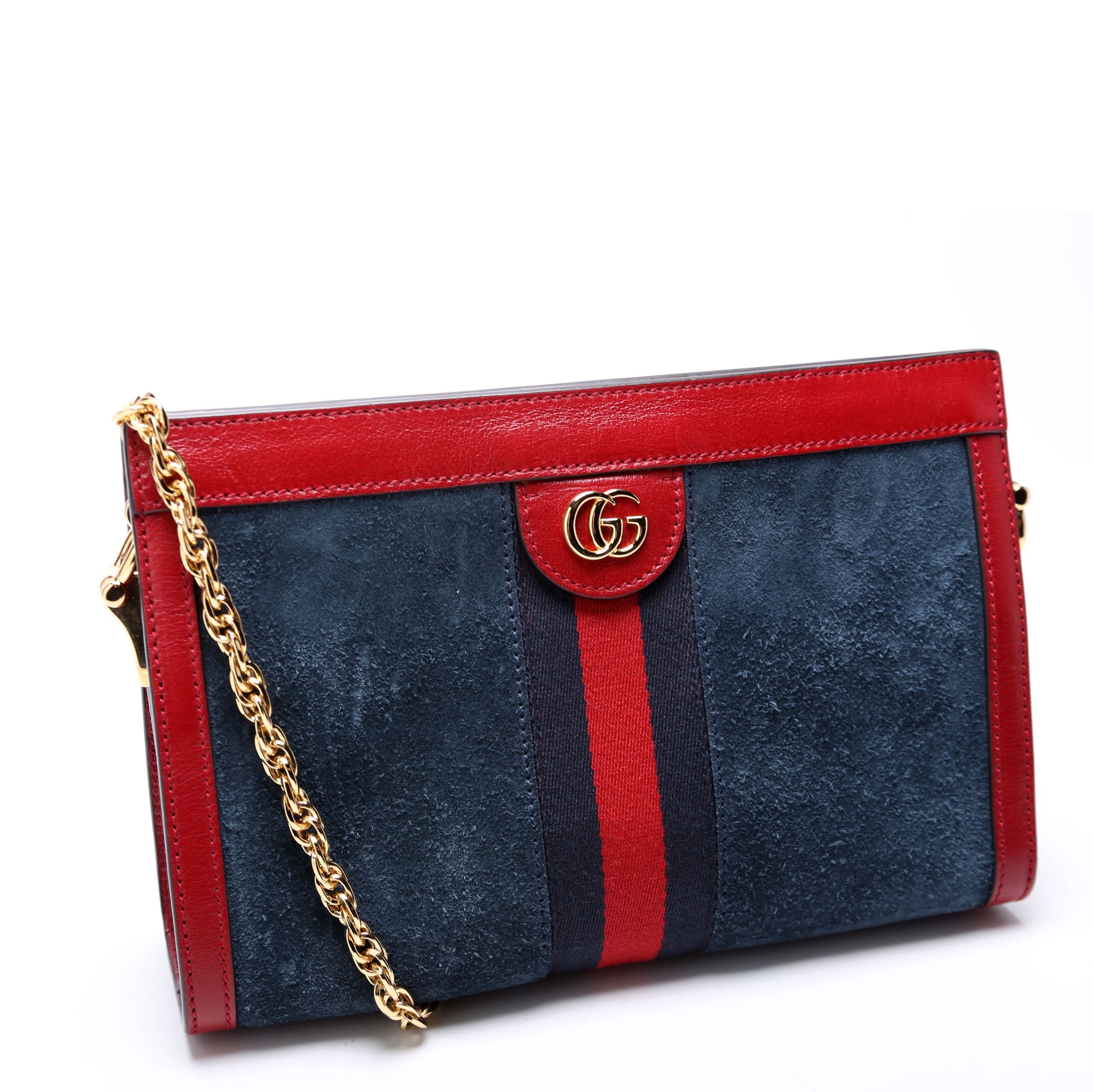 Gucci 503877 Ophidia Suede Shoulder Small Navy/Red