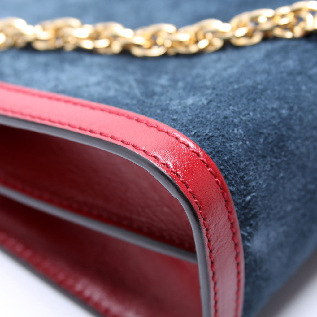 Gucci 503877 Ophidia Suede Shoulder Small Navy/Red