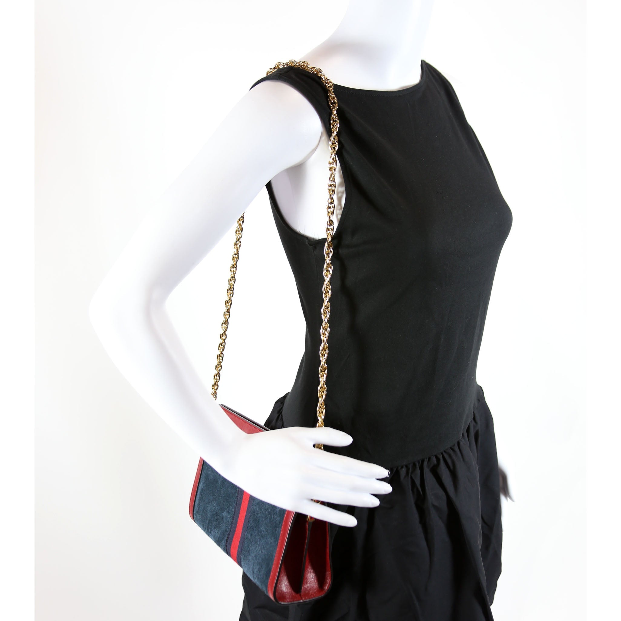 Gucci 503877 Ophidia Suede Shoulder Small Navy/Red
