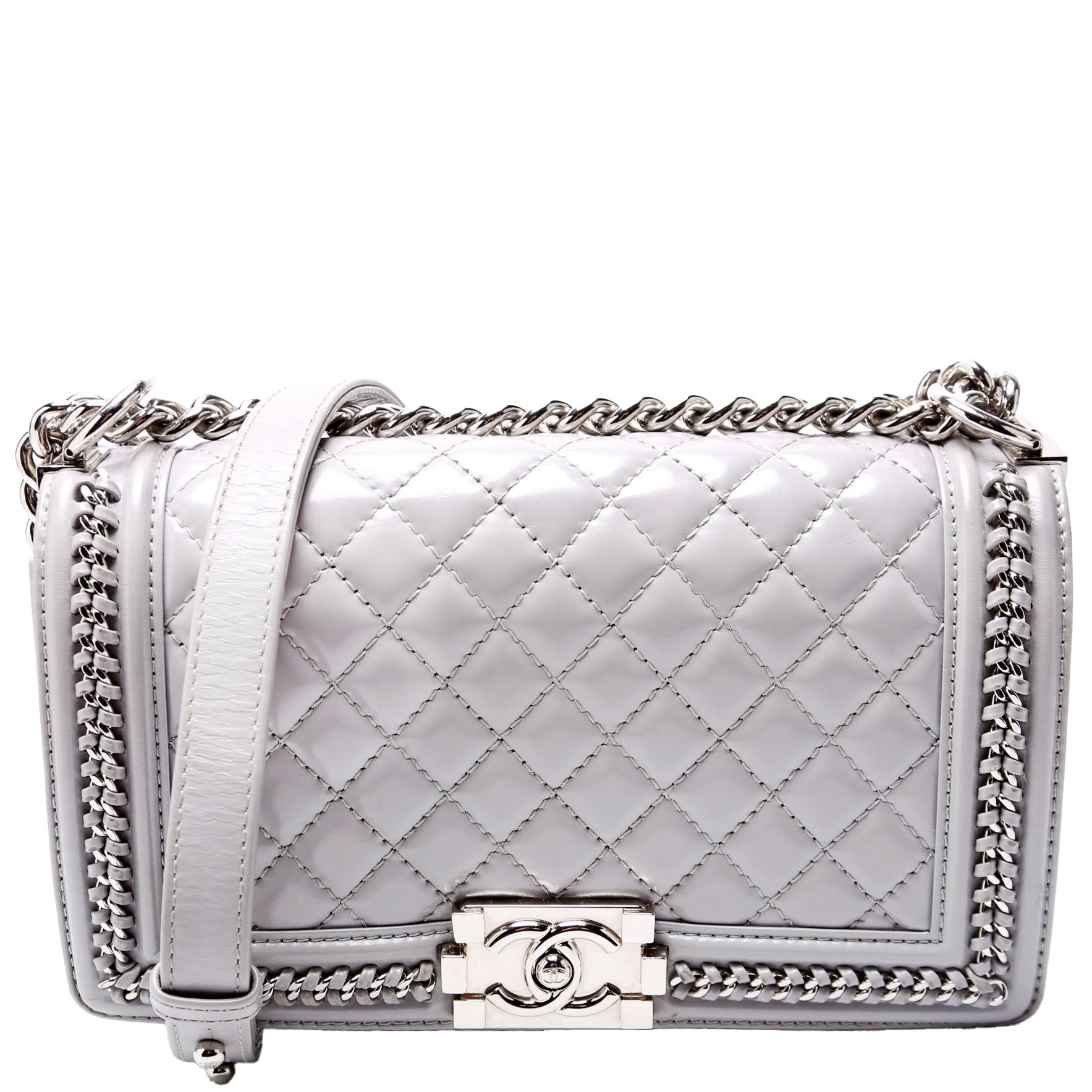 Boy Flap Medium Chain Around Quilted Lambskin 30M Grey