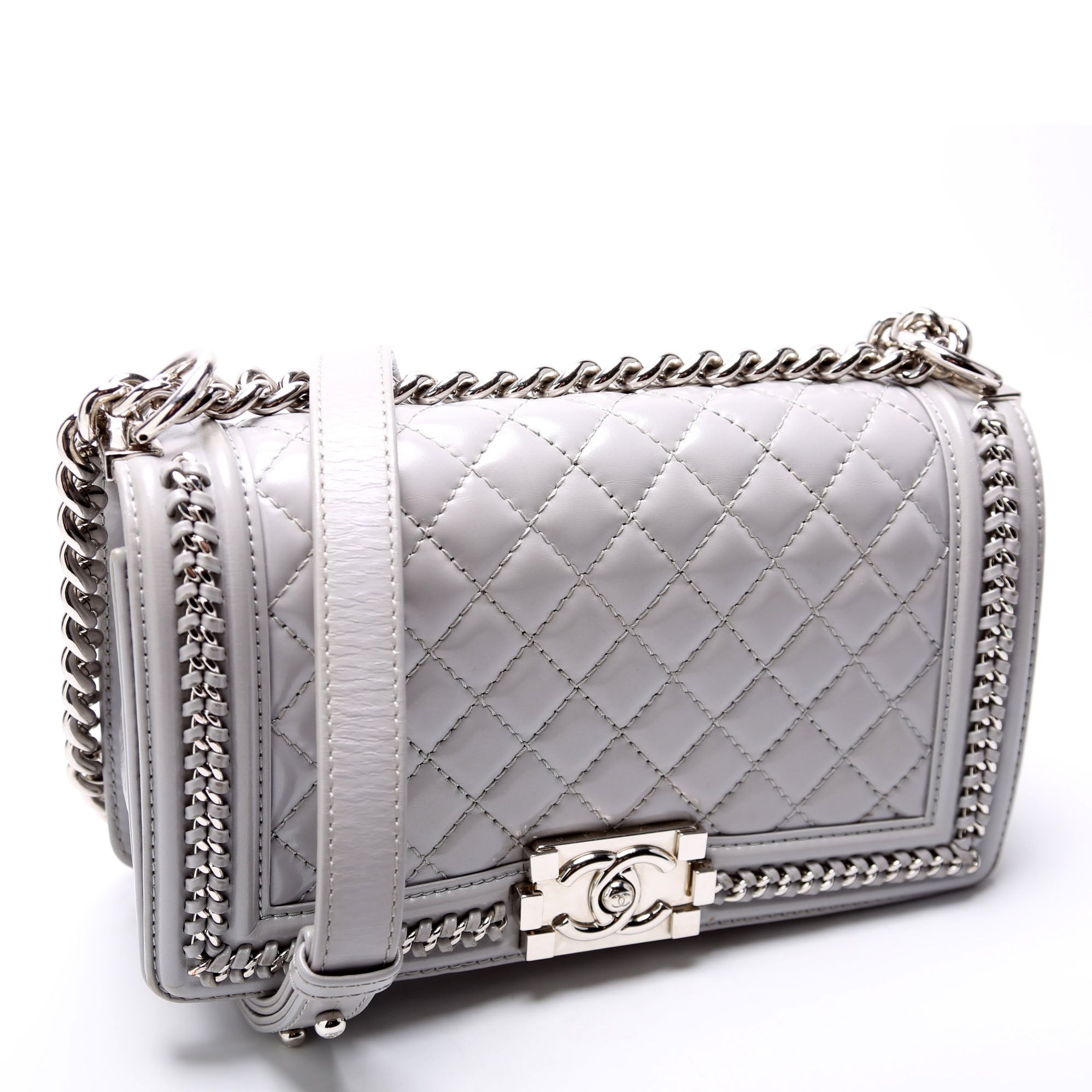 Boy Flap Medium Chain Around Quilted Lambskin 30M Grey