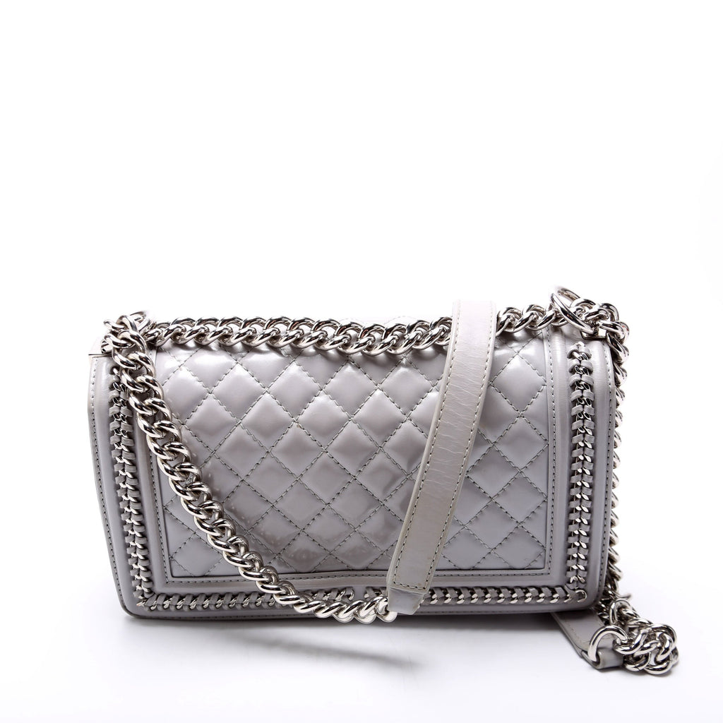 Boy Flap Medium Chain Around Quilted Lambskin 30M Grey