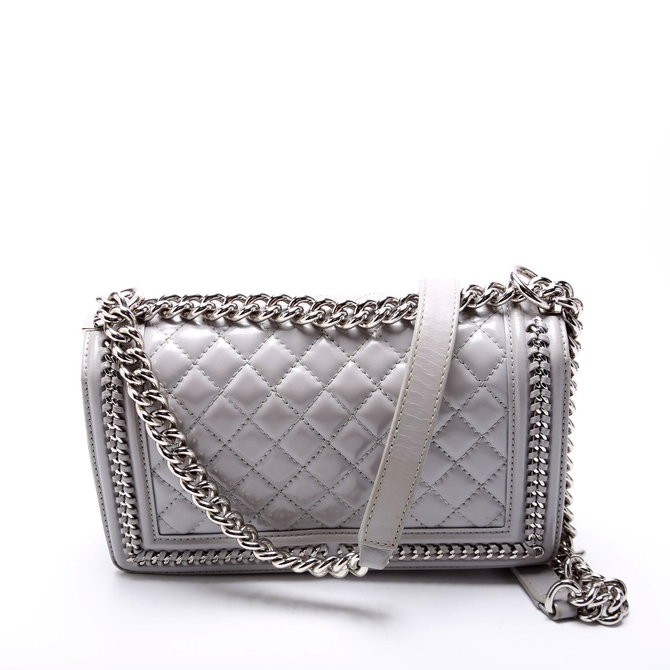 Boy Flap Medium Chain Around Quilted Lambskin 30M Grey