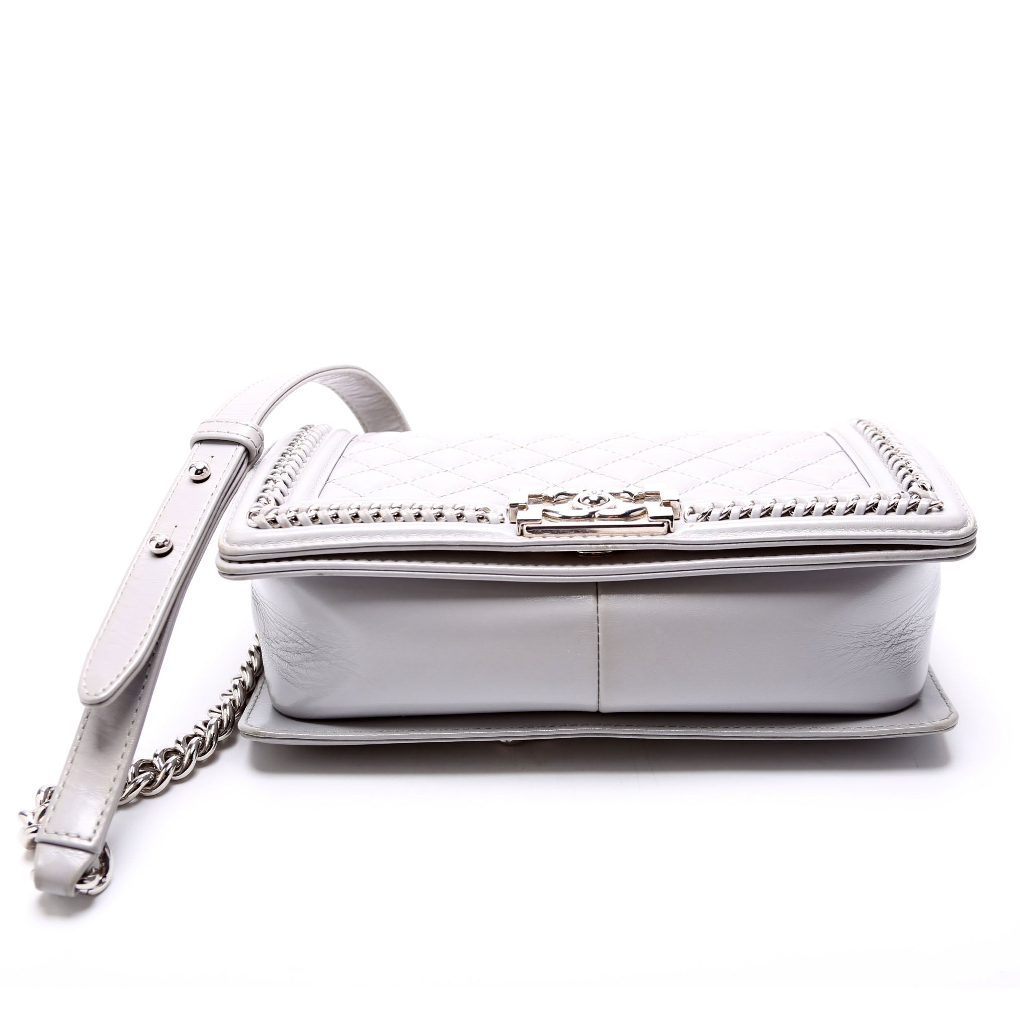 Boy Flap Medium Chain Around Quilted Lambskin 30M Grey