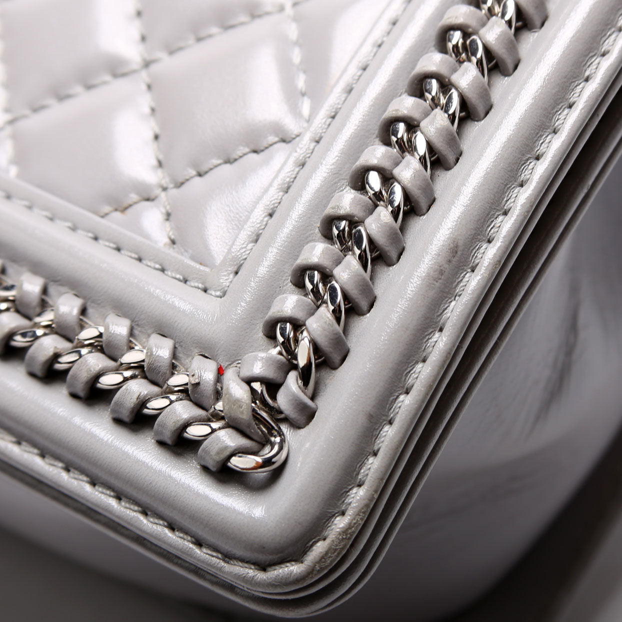 Boy Flap Medium Chain Around Quilted Lambskin 30M Grey