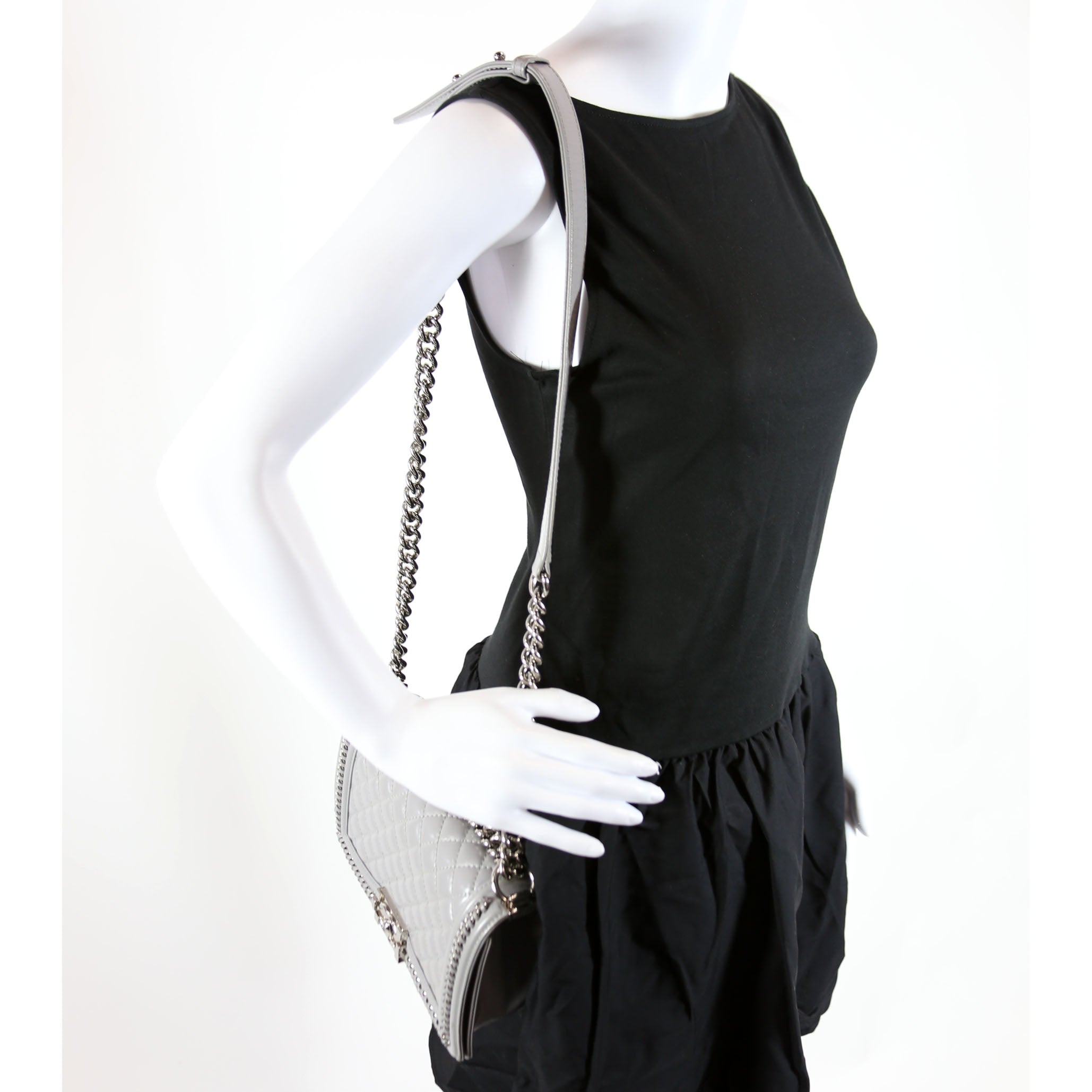 Boy Flap Medium Chain Around Quilted Lambskin 30M Grey