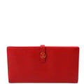 CC Button Long Wallet Grained Calfskin 9M Red