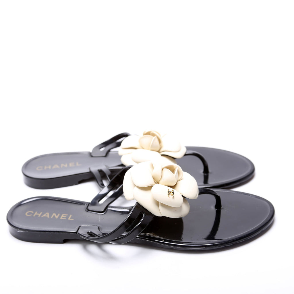 Camellia Jelly Sandals Size 38 Black and White