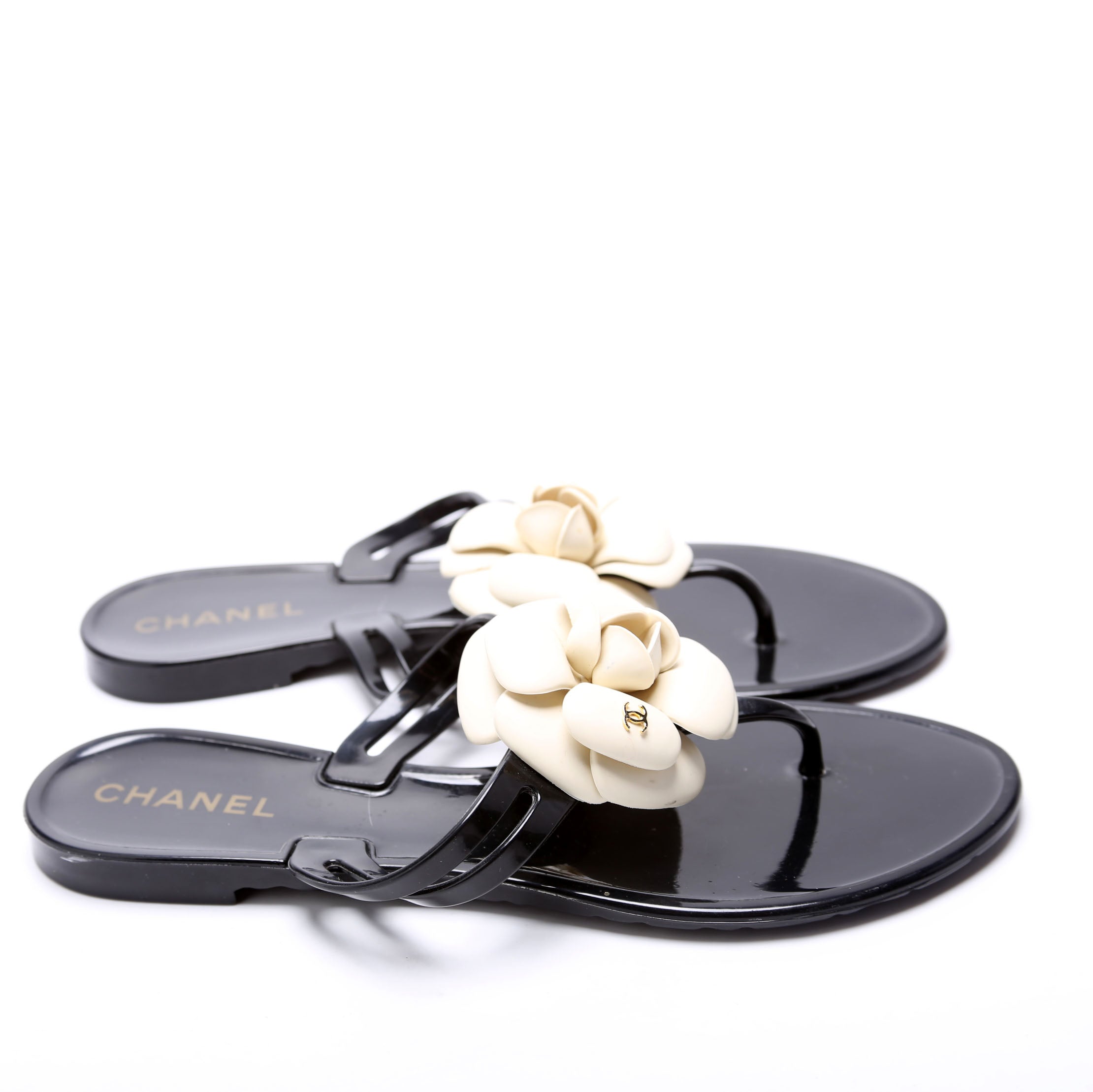 Camellia Jelly Sandals Size 38 Black and White