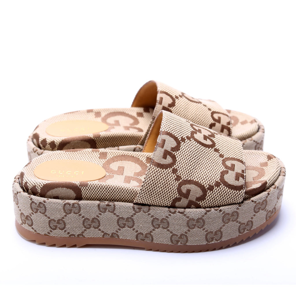 GG Maxi Canvas Platform Slides Size 36.5 Brown