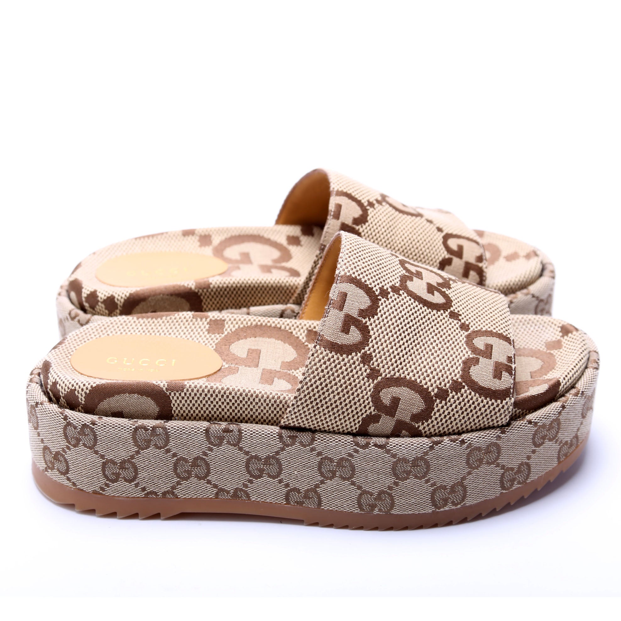 GG Maxi Canvas Platform Slides Size 36.5 Brown