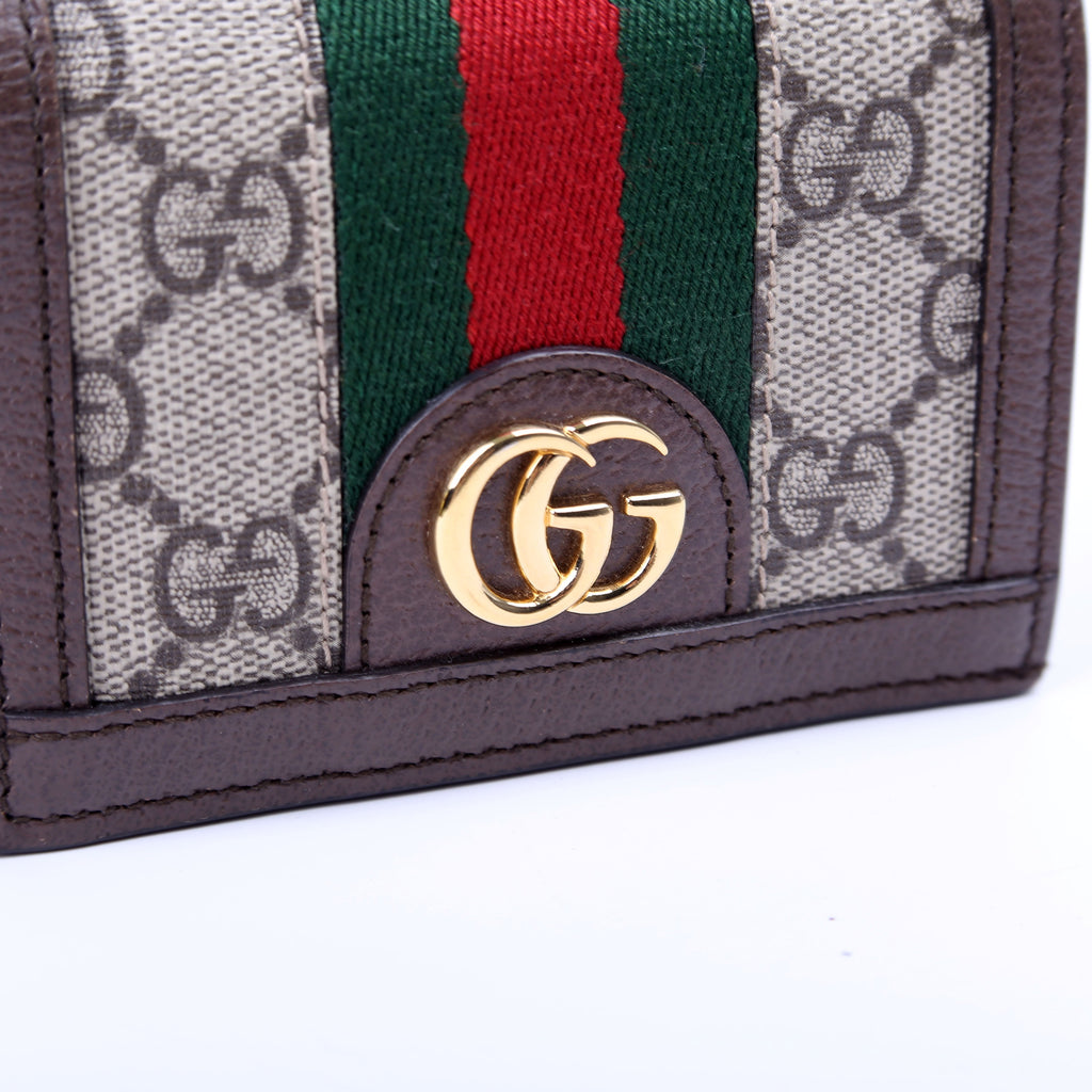 523155 Ophidia GG Card Case Wallet Brown