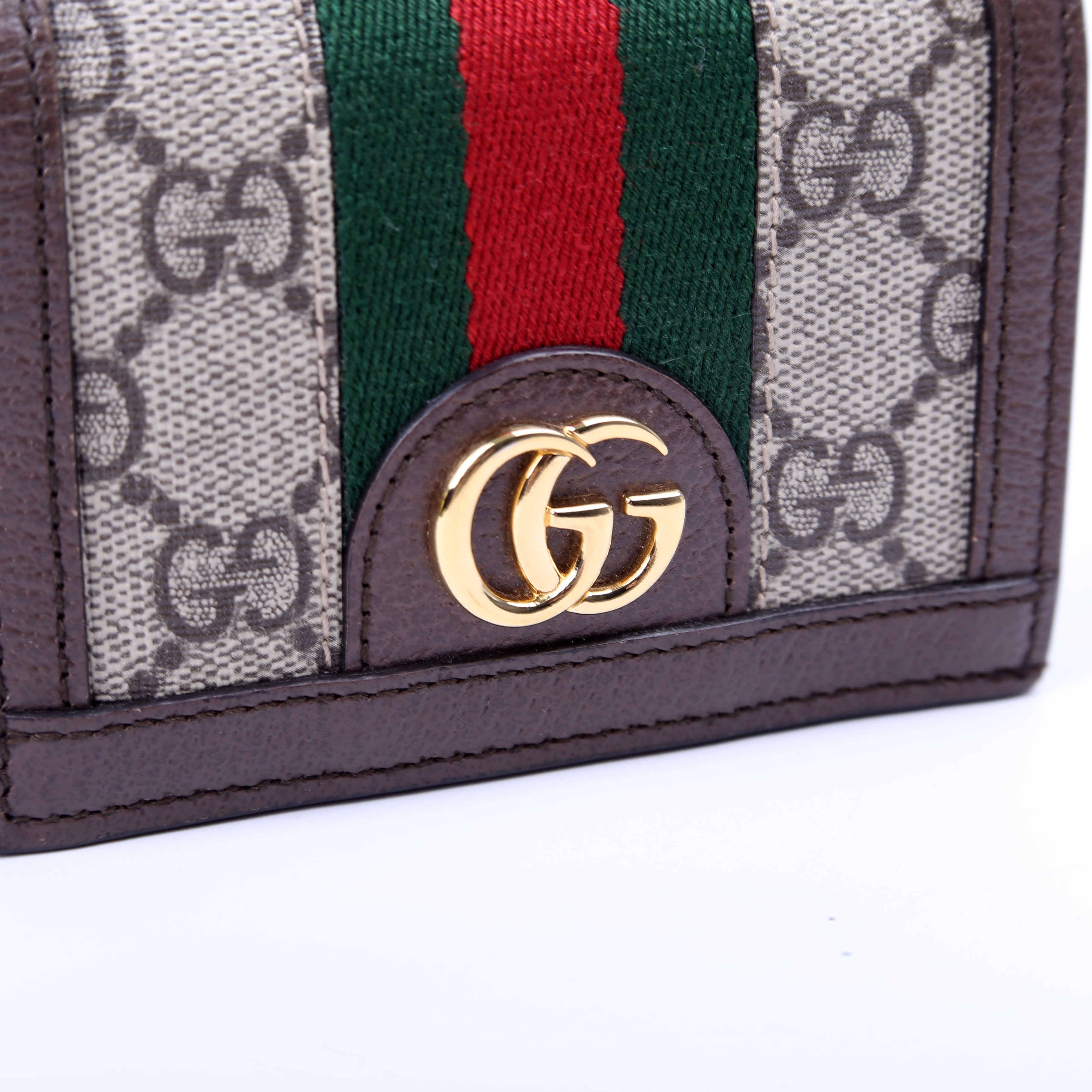 523155 Ophidia GG Card Case Wallet Brown