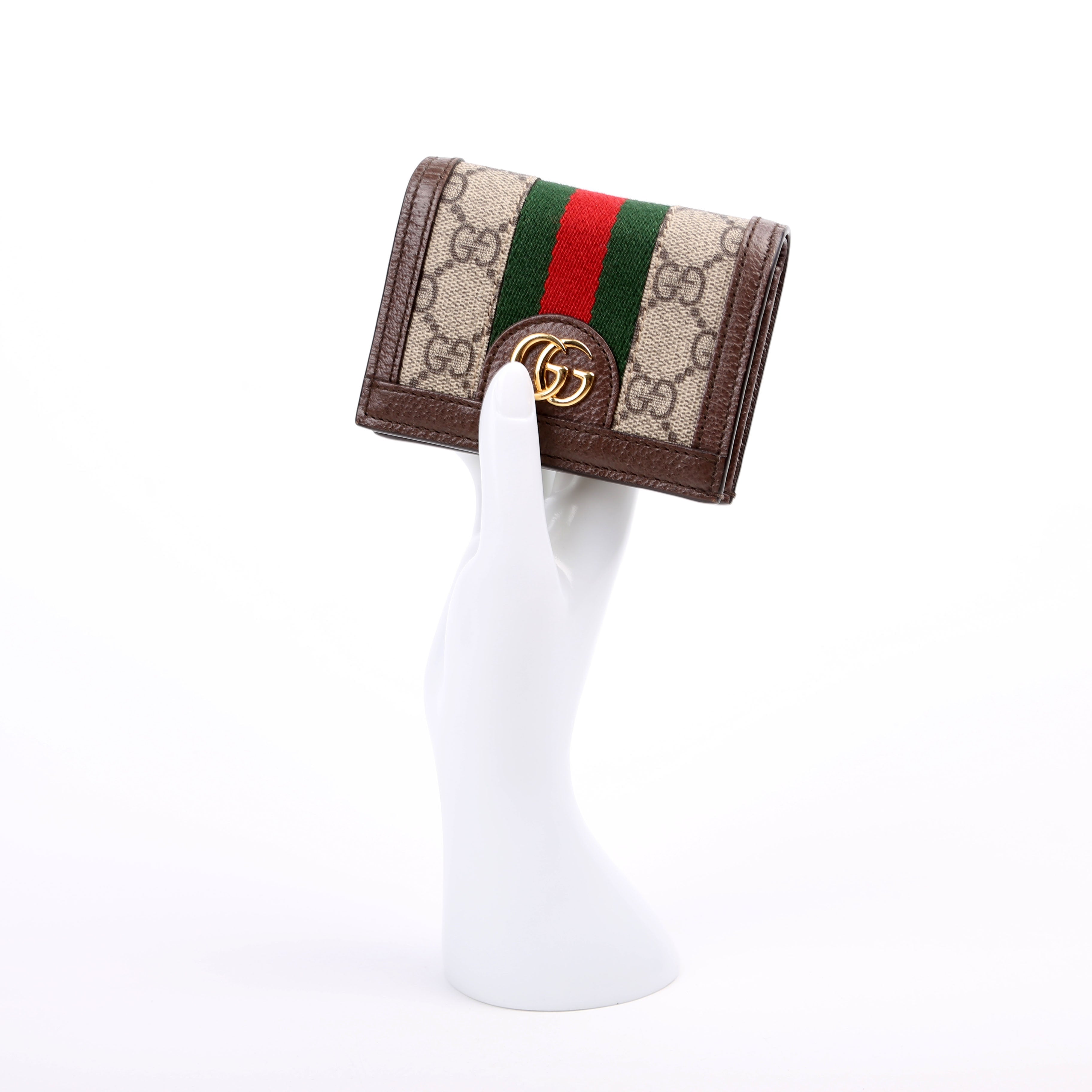 523155 Ophidia GG Card Case Wallet Brown