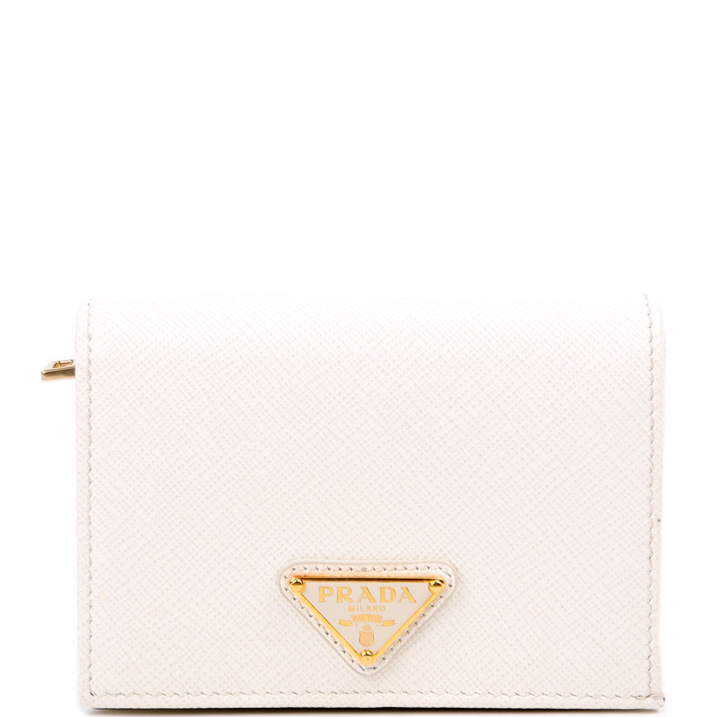 Saffiano Triangle Logo Card Case White