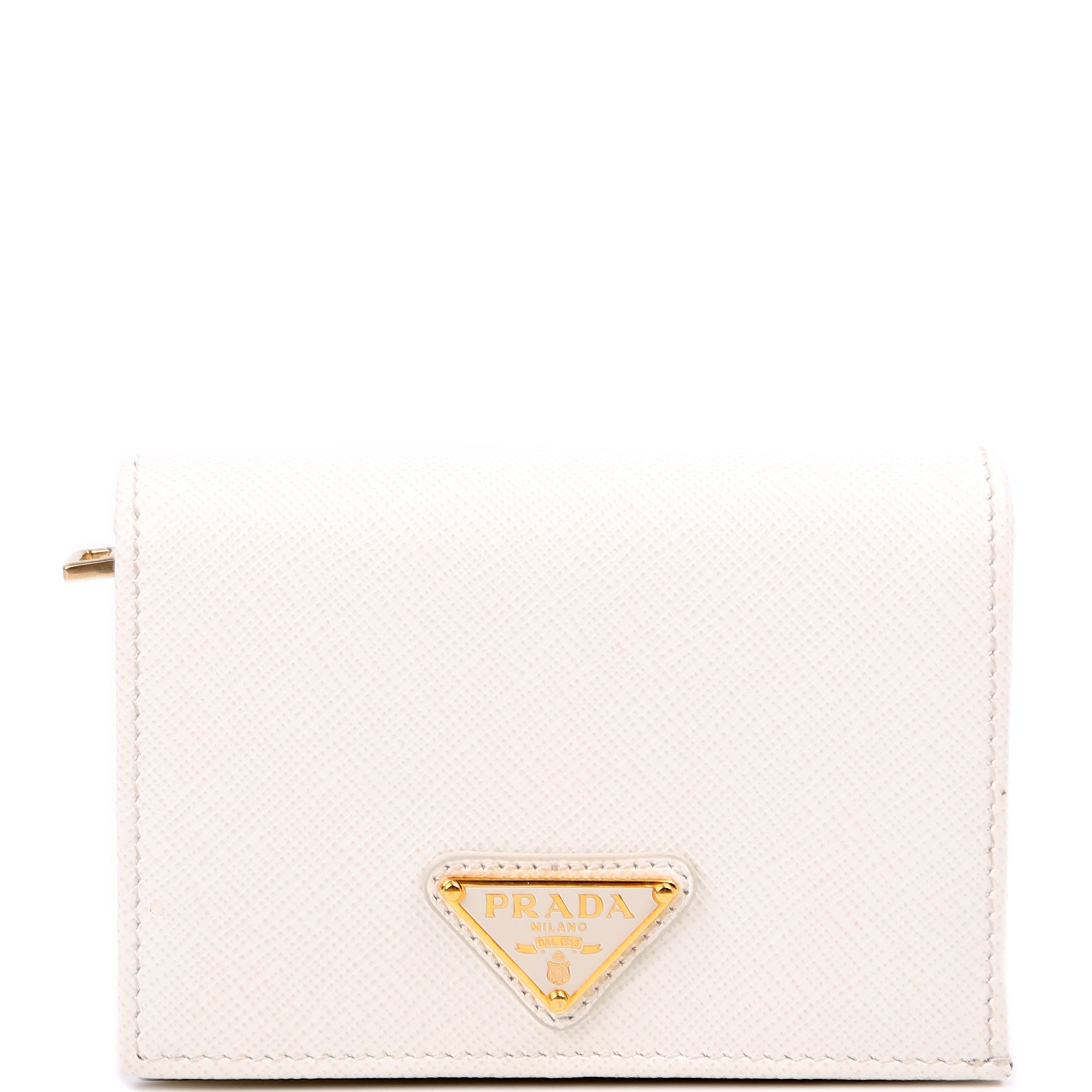 Saffiano Triangle Logo Card Case White