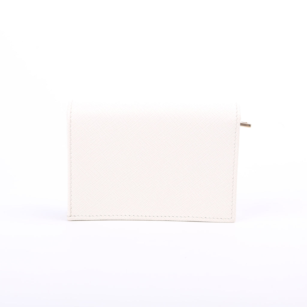Saffiano Triangle Logo Card Case White