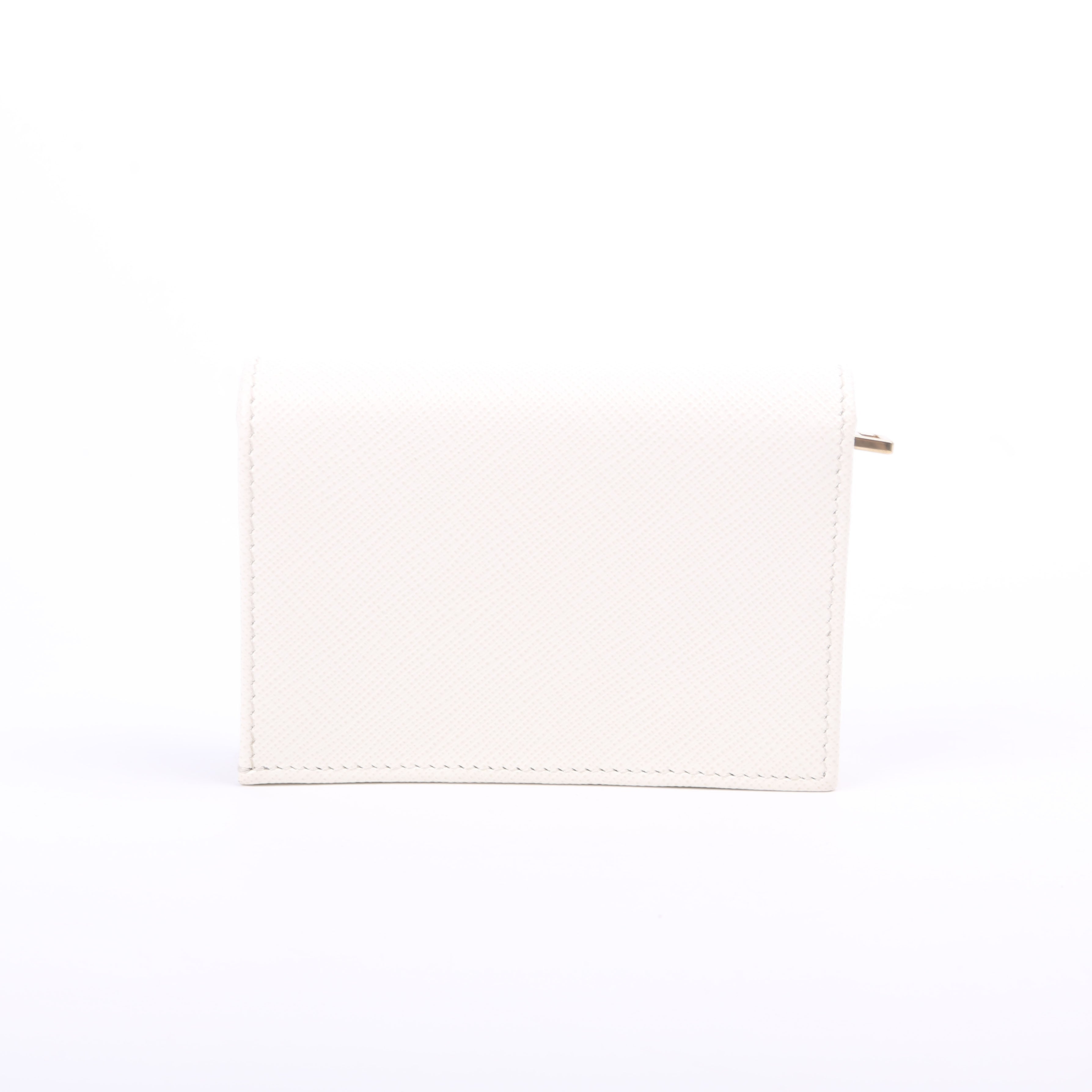 Saffiano Triangle Logo Card Case White