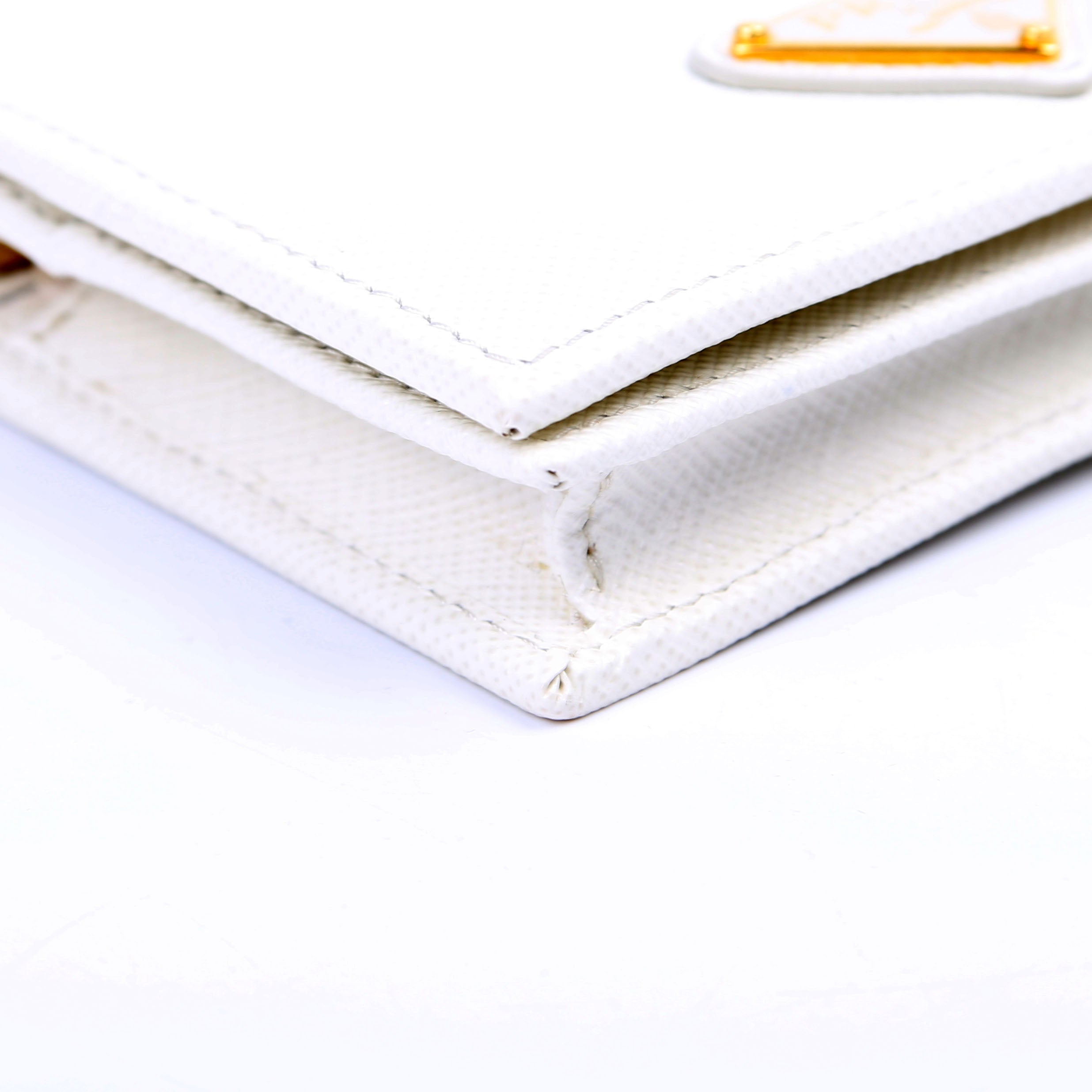 Saffiano Triangle Logo Card Case White